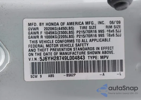 2009 Honda Element Ex z USA, uszkodzony, nr VIN 5J6YH28749L004843